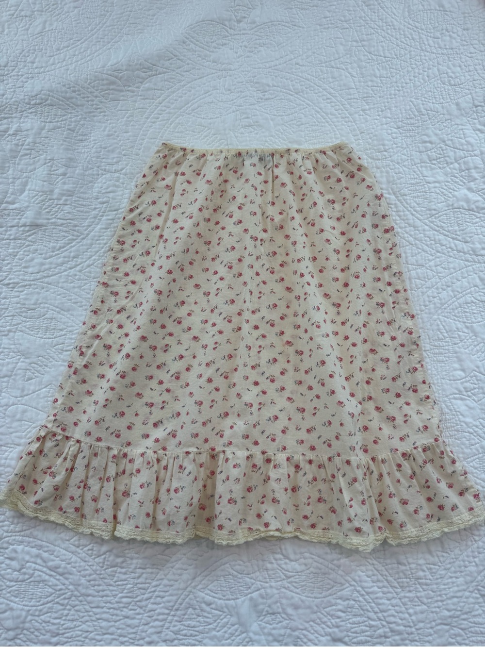 Brandy Melville Butter Yellow Midi Skirt with Pink Floral Pattern